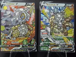 Cubone & MAROWAK CUSTOM Set Stained Glass Holo Cards Display Only - Image 1