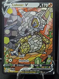 Cubone & MAROWAK CUSTOM Set Stained Glass Holo Cards Display Only - Image 2