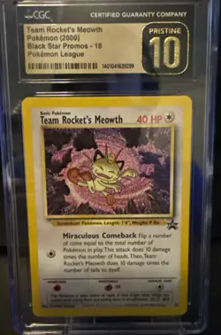 CGC 10 PRISTINE Team Rocket's Meowth 2000 Black Star Promo 18 Pokemon Card psa - Image 1