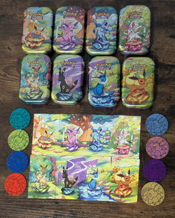 Prismatic Evolutions Pokemon TCG Complete 8 Mini Tin Set with Cards Coins Empty - Image 1