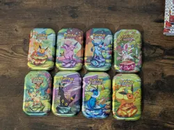 Prismatic Evolutions Pokemon TCG Complete 8 Mini Tin Set with Cards Coins Empty - Image 3