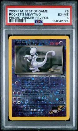 Pokemon Card Rocket's Mewtwo 8 Reverse Foil Promo Winner Best of Game PSA 6 - Image 1