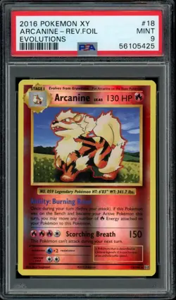 2016 Pokemon XY Evolutions Arcanine Reverse Foil #18 PSA 9 - Image 1