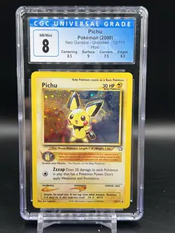 Pichu Holo Rare 2000 Neo Genesis 12/111 Pokemon WOTC CGC 8 NM English Swirl - Image 1