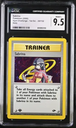 CGC 9.5 MINT+ Sabrina Gym Challenge 1st Edition 20/132 Holo Pokemon Card psa - Image 1