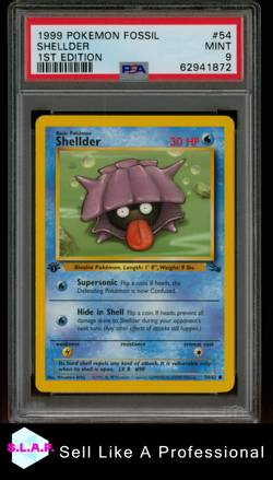 SHELLDER 1ST EDITION POKEMON FOSSIL 1999 54 PSA 9 - Image 1