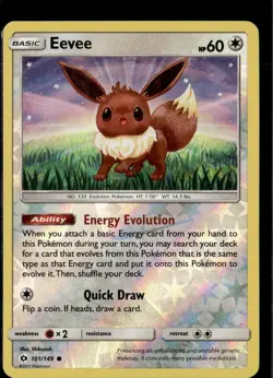 Pokemon Eevee 101/149 Sun Moon Base Set Reverse Holo Common 2 Card Lot - Image 1