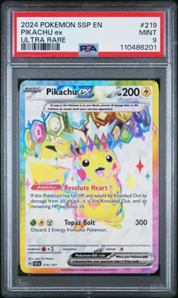 Pokemon TCG Pikachu Ex 219/191 Surging Sparks Ultra Rare PSA 9 - Image 1