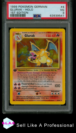 GLURAK 1ST. EDITION POKEMON HOLOFOIL BASE SET 4/102 1999 DEUTSCH PSA 3 - Image 1