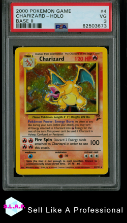 CHARIZARD POKEMON BASE SET II 4/130 2000 ENGLISCH PSA 3 - Image 1
