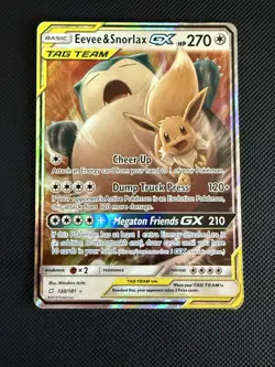 Pokemon TCG Eevee & Snorlax GX 120/181 Sun and Moon Team Up Tag Team MP-HP - Image 2