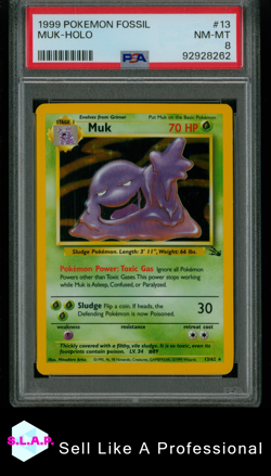 MUK-HOLO POKEMON FOSSIL 1999 13 PSA 8 - Image 1