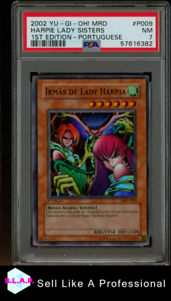 HARPIE LADY SISTERS 1ST ED-PORTUGUESE YU-GI-OH MRD-METAL RAIDERS 2002 P009 PSA 7 - Image 1