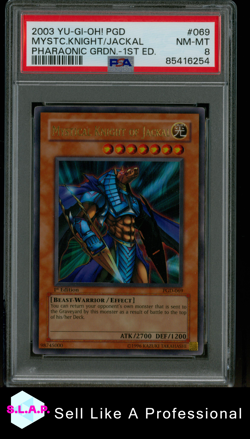 MYSTC.KNIGHT/JACKAL PHARAONIC GRDN.-1ST ED. YUGIOH! PGD- GUARDIAN 2003 069 PSA 8 - Image 1