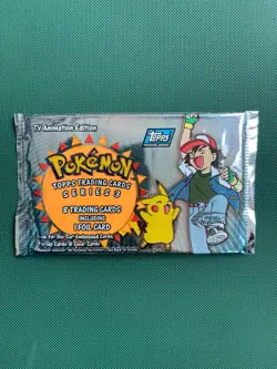 Series 3 2000 Pokemon Topps TV Animation Sealed Booster Pack Ash & Pikachu Art - Image 1