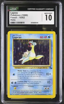 CGC 10 GEM MINT Lapras 1999 Fossil 10/62 Holo Pokemon Card - Image 1