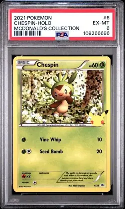 2021 Pokemon Mcondald's Collection 6/25 Chespin Holo PSA 6 Graded card - Image 1