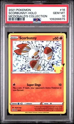2021 Pokemon Mcondald's Collection 16/25 Scorbunny Holo PSA 10 Graded card - Image 1