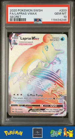 2020 Pokemon SWSH Sword & Shield Base Set 050/202 203/202 Lapras VMAX PSA 10 - Image 4