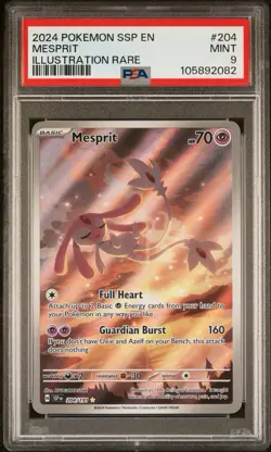 2024 Pokemon SV08: Surging Sparks Illustration Rare Mesprit #204 PSA 9 MINT - Image 1