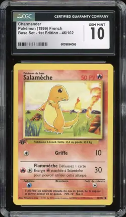 1999 Pokemon FRENCH 1st Edition Base Set Salameche-Charmander 46/102 CGC 10 GEM - Image 1