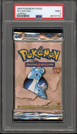 Pokemon Fossil 1st Edition Lapras Art Sealed Booster Pack PSA 9 Mint - Image 1