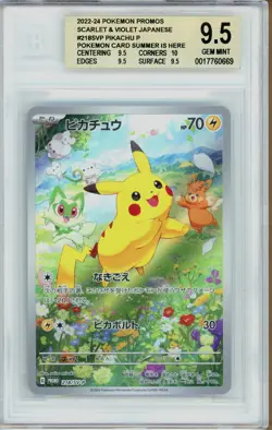 2024 Pokemon Pikachu 218/SV-P Promo Summer Here Japanese BGS 9.5 GEM MINT QUAD + - Image 1