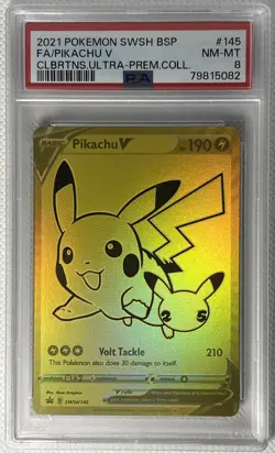 Pokemon Celebrations Pikachu V SWSH145 Gold Full Art UPC Black Star Promo PSA 8 - Image 1