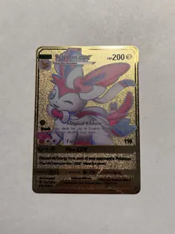 New Sylveon GX 140/145 Full Art Gold Metal Fan Art Guardians Rising Pokemon Card - Image 1