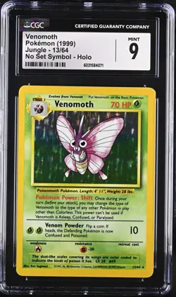 CGC 9 MINT Venomoth 1999 Jungle 13/64 No Set Symbol Holo Pokemon Card psa - Image 1