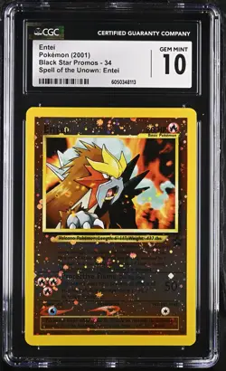 CGC 10 GEM MINT Entei 2001 Black Star Promos 34 Reverse Holo Pokemon Card psa - Image 1