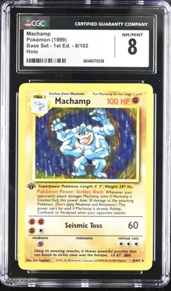 CGC 8 Machamp 1999 Base Set 1st Edition 8/102 Holo Pokemon Card psa - Image 1