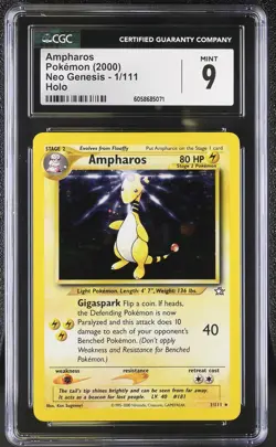 CGC 9 MINT Ampharos 2000 Neo Genesis 1/111 Holo Pokemon Card psa - Image 1