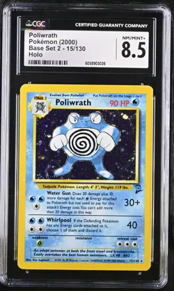 CGC 8.5 Poliwrath 2000 Base Set 2 15/130 Holo SWIRL Pokemon Card psa - Image 1
