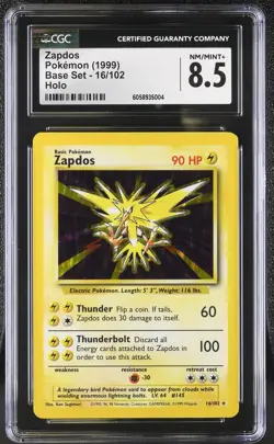 CGC 8.5 Zapdos 1999 Base Set 16/102 Holo Pokemon Card psa - Image 1