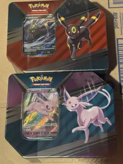 2x Pokemon TCG Espeon Umbreon V Heroes Tin Factory Sealed 5 Booster Packs Ver - Image 1