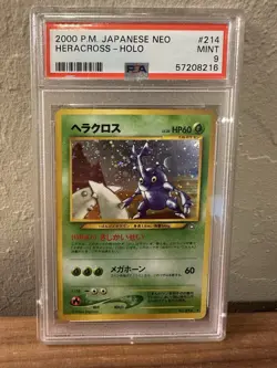 2000 Pokemon Japanese Neo Heracross #214 Holo Rare - PSA 9 MINT - Image 1