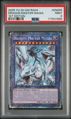 2025 YU-GI-OH! RA04-EN055 DRAGON MASTER MAGIA PLATINUM SECRET RARE PSA 9 - Image 1