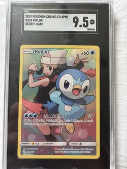 2019 Piplup Holo Pokemon SGC 9.5 Secret Rare Card 239/236 Sm-Cosmic Eclipse - Image 1