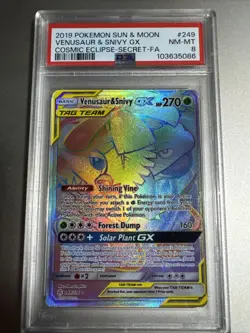 Pokemon Venusaur & Snivy GX Secret Rare Card Tag Team Cosmic Eclipse PSA 8 t - Image 1
