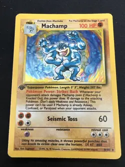 1999 Base Set Vintage Pokemon 2 Card Lot: Holo 1st Edition Machamp & Hitmonchan - Image 2