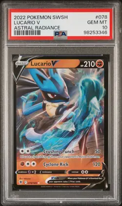 2022 POKEMON SWORD & SHIELD ASTRAL RADIANCE #078 LUCARIO V PSA 10 - Image 1
