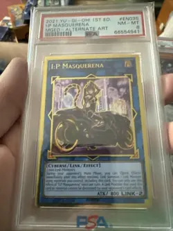 Yugioh PSA 8 NM I:P Masquerena MGED-EN035 Gold Rare 1st Edition Alt Art - Image 1