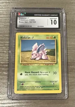 Nidoran - CGC 10 Gem Mint Graded - 1999 Base Set Pokemon 55/102 Vintage Card - Image 1