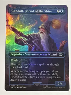 MTG Lord of the Rings Gandalf, Friend of the Shire Borderless Foil 0401 NM - Image 1