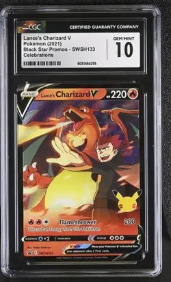 CGC 10 LANCE'S CHARIZARD V SWSH133 CELEBRATIONS BLACK STAR PROMO POKEMON - Image 1