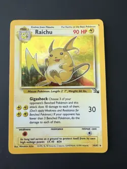 Vintage 1999 Raichu 14/62 Fossil Holo Rare English Pokemon TCG WOTC Card - Image 1