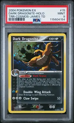 2004 POKEMON EX TEAM ROCKET RETURNS #15 DARK DRAGONITE- COSMOS HOLO PSA 9 - Image 1