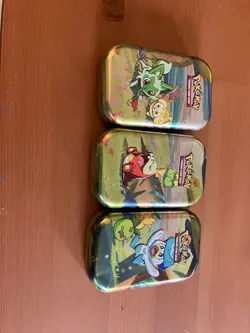 3 Empty Small Pokemon Tins, Paldea Starters Sprigatito Quaxly and Fuecoco - Image 1