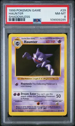 Pokemon Card Haunter 29/102 Shadowless Base Set 1999 PSA 8 NM-MT - Image 1